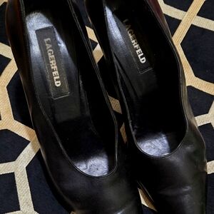 KARL LAGERFELD Y2K  VINTAGE BLACK HIGH HEELS 👠  1990 41/ 10 Black soft leather.